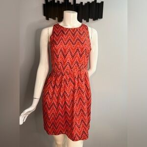 𝅺JACK Pink Red Geometric Sleeveless Keyhold back Skater Dress  Size: Small